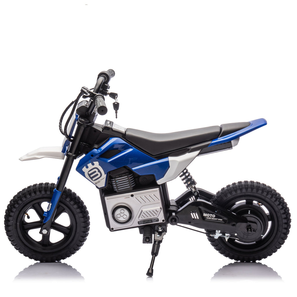 24V Kids Ride On Electric Toy Motocross Motorcycle,200W High Speed Hub Motor,Rear wheel shock absorber,Adjustable speed,LED breath lamp,Bluetooth,Music,Horn,Speeds 3.11-9.32MPH For Kids Aged 5-15.