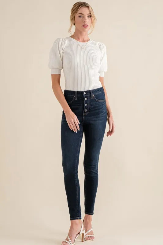 And The Why Puffed Half Sleeve Rib Basic Bodysuit