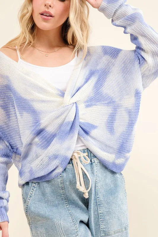 And The Why Blue Tie Dye Twisted Sweater