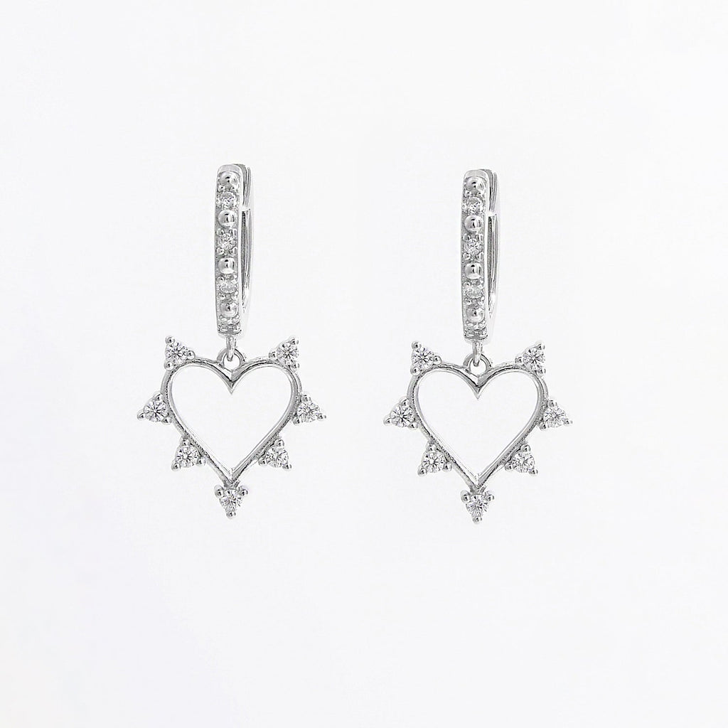 925 Sterling Silver Inlaid Zircon Heart Dangle Earrings
