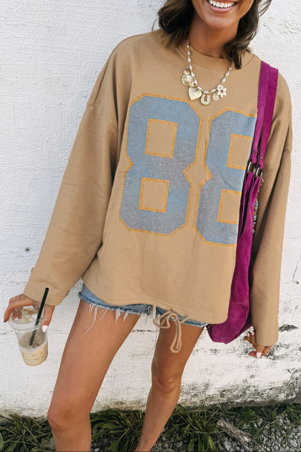 88 Drawstring Hem Long Sleeve Top