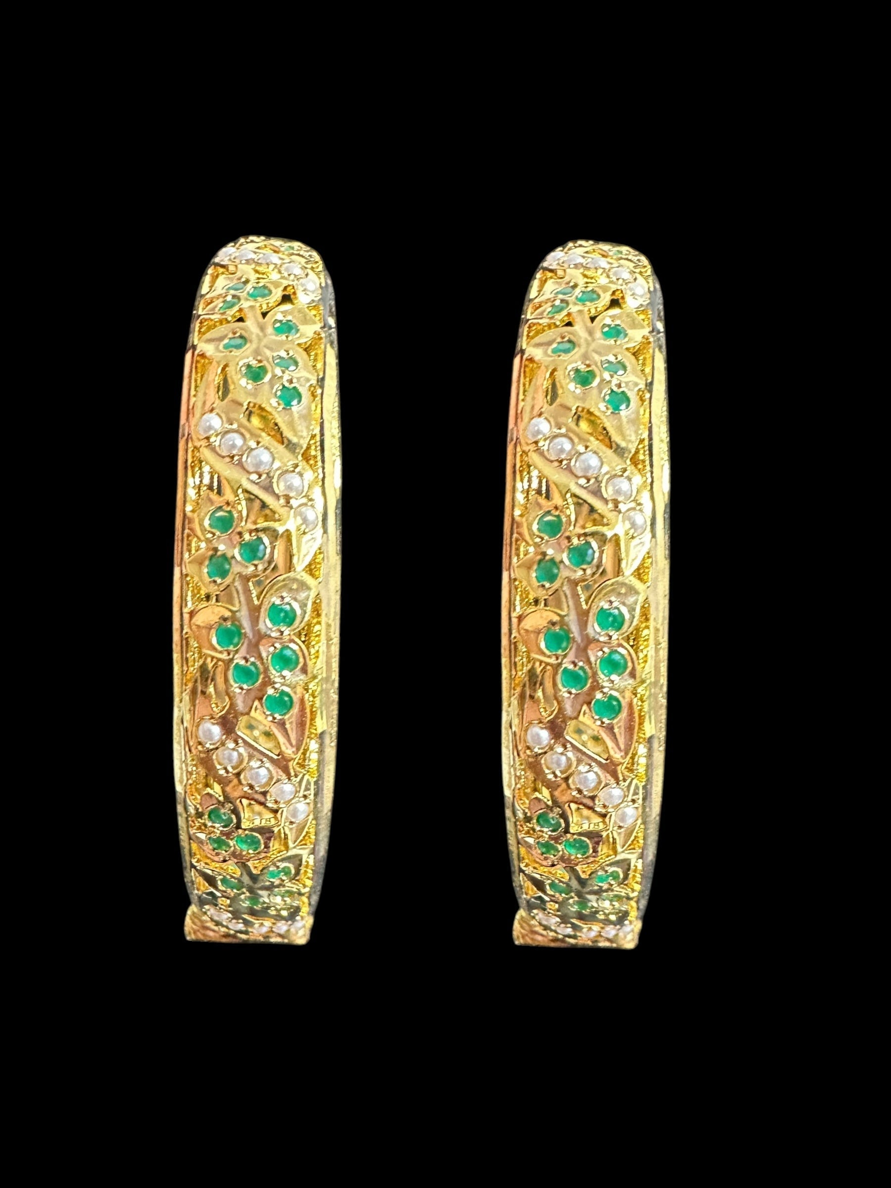 B309 Jadau  bangles ( Emerald pearls    ) ( READY TO SHIP)