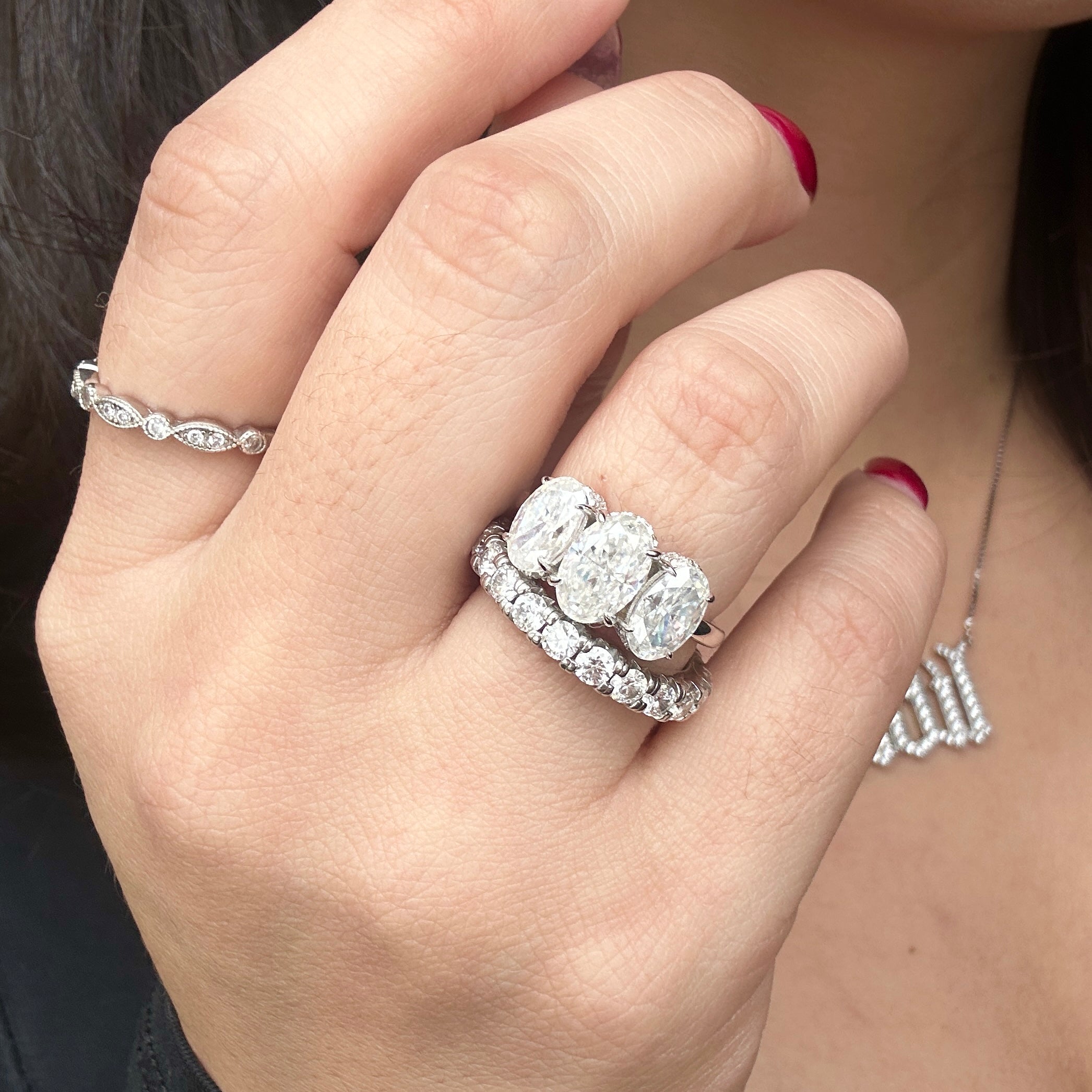 4.0ctw Three Stone Oval Cut Moissanite Engagement Ring