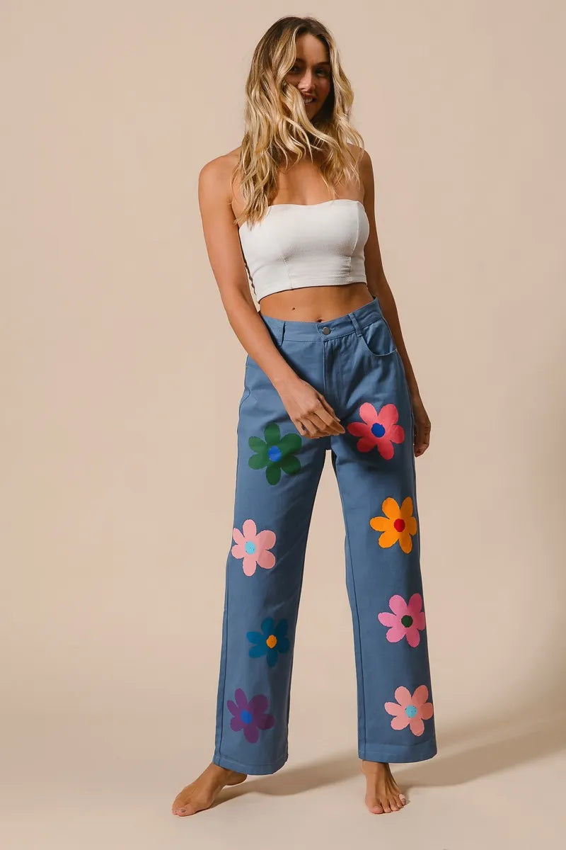 BiBi Flower Print Straight Legs Pants