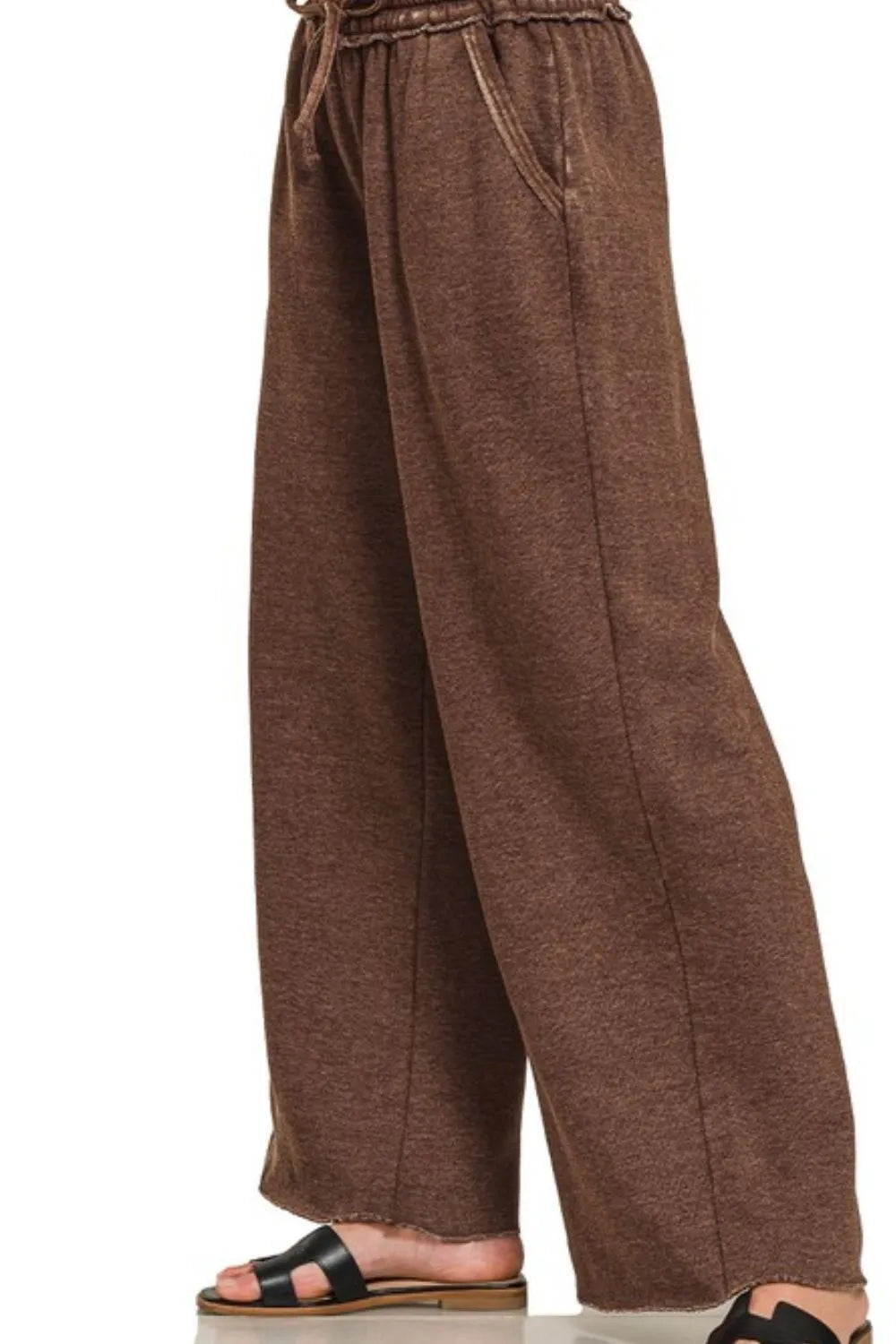 Acid Wash Fleece Palazzo Sweatpants with Pockets