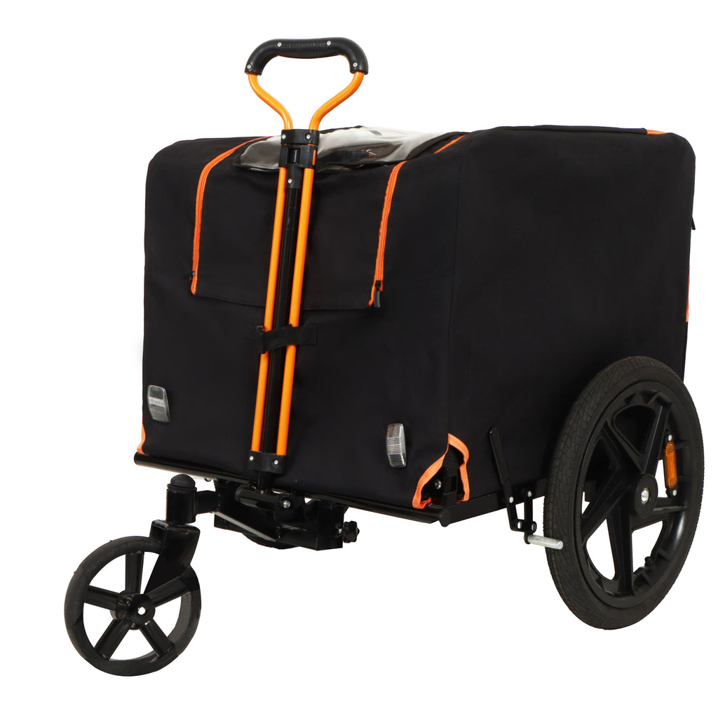 2-in-1 Bike & Pull-Behind Pet Trailer â€?Convertible Dog/Cat Carrier with Detachable Bike Hitch & Built-in Towing Handle â€?All-Terrain Wheels for Cycling and Hand-Pulled Transport, Orange and Black
