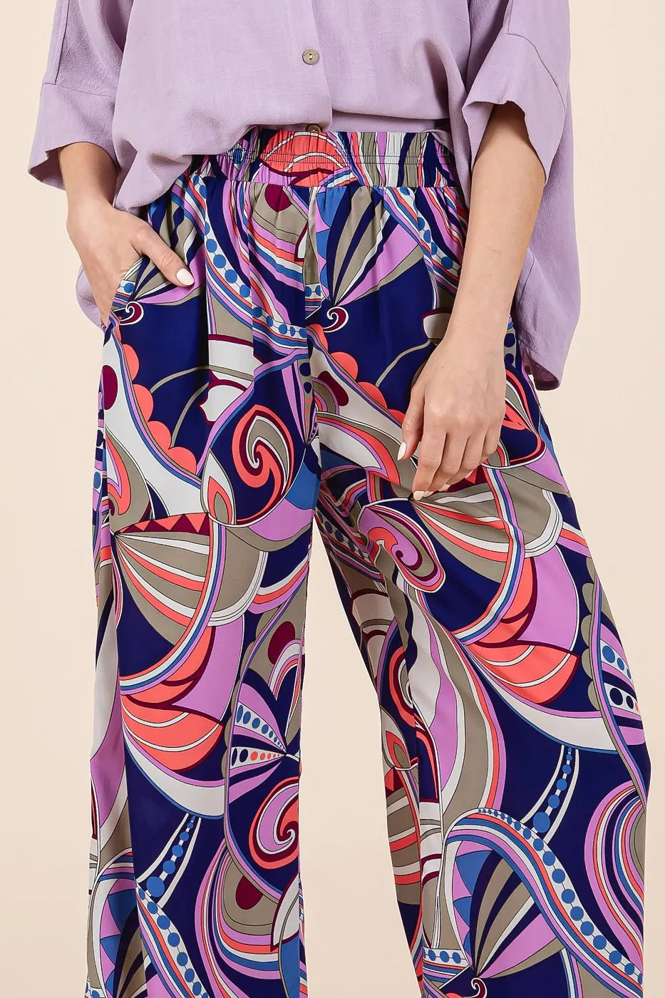 Abstract Print Elastic Waist Wide Leg Pants