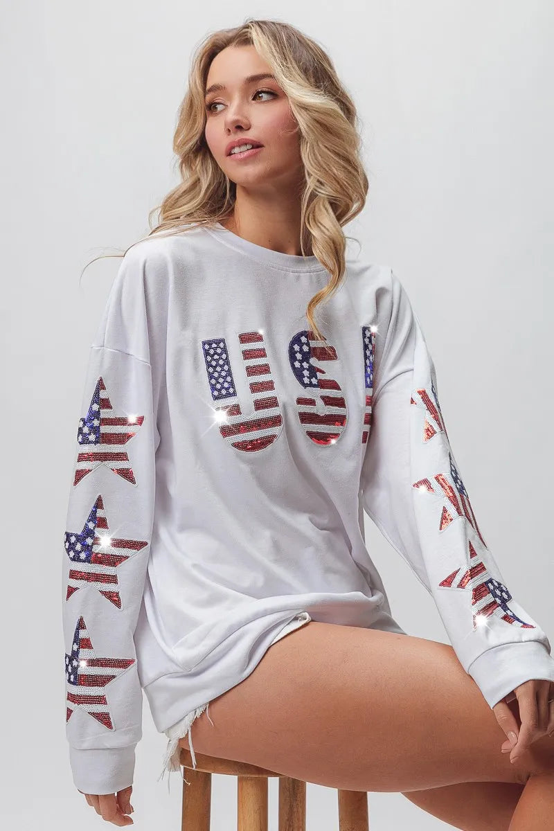 American Flag USA and Star Sequin Sweatshirt