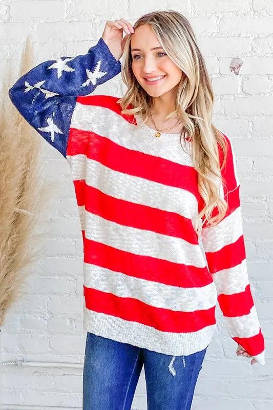 And The Why American Flag Long Sleeve Sweater