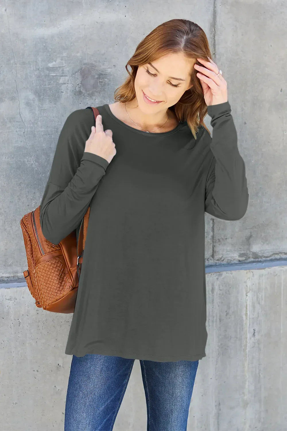 Basic Bae Round Neck Dropped Shoulder T-Shirt