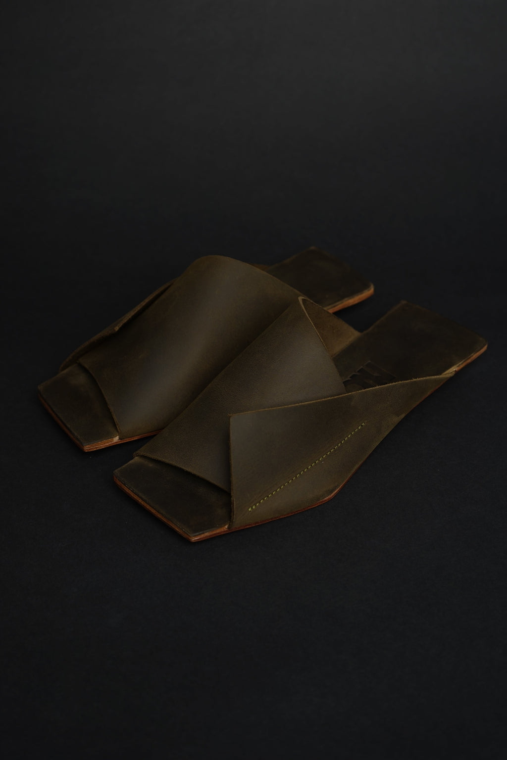 Amos Handcrafted Olive Leather Slides