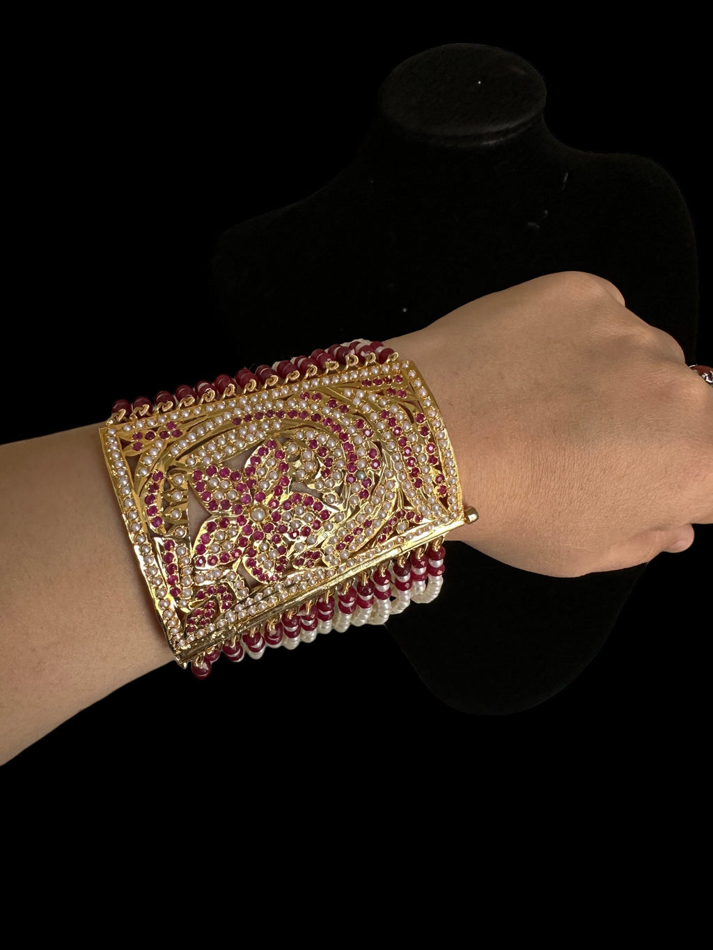 B198 Jadau bahi / bracelet - Ruby pearl ( READY TO SHIP  )