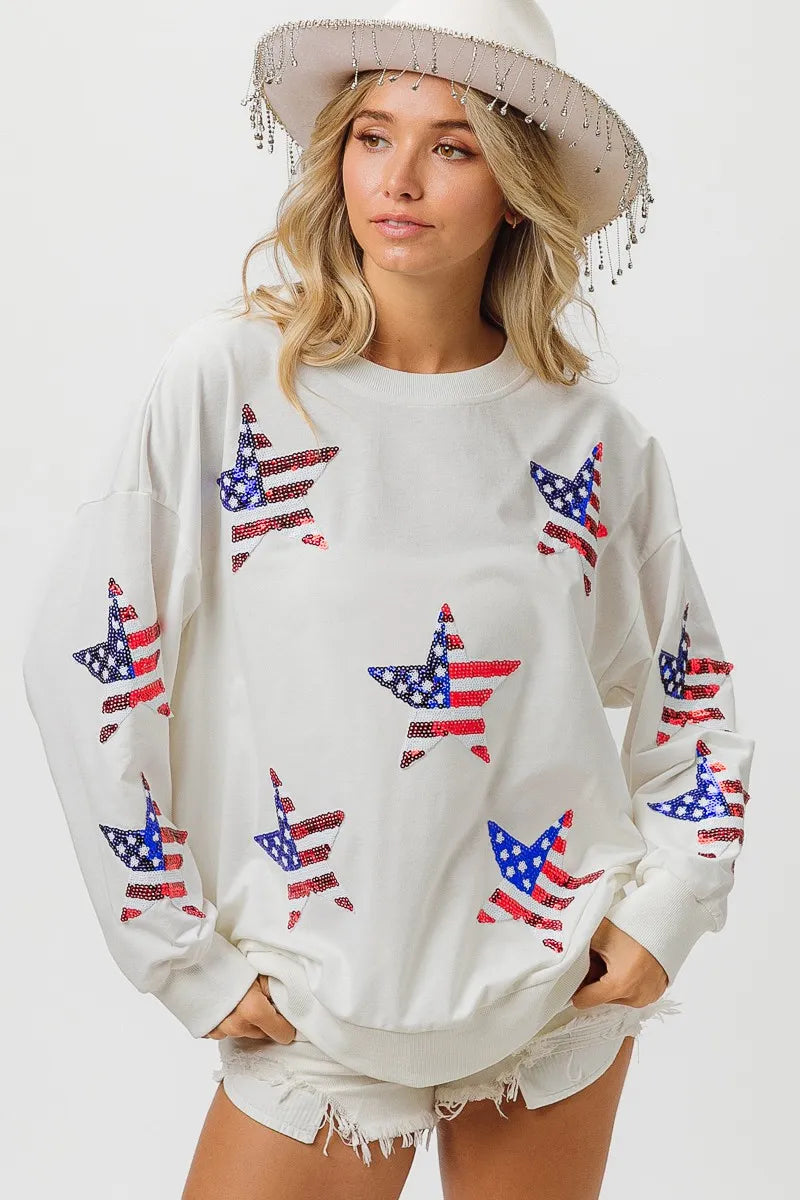 American Flag Sequin Star Sweatshirt