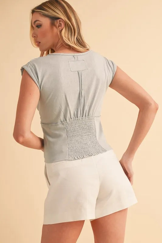 Aemi+Co V-Neck Cap Sleeve Cropped Top