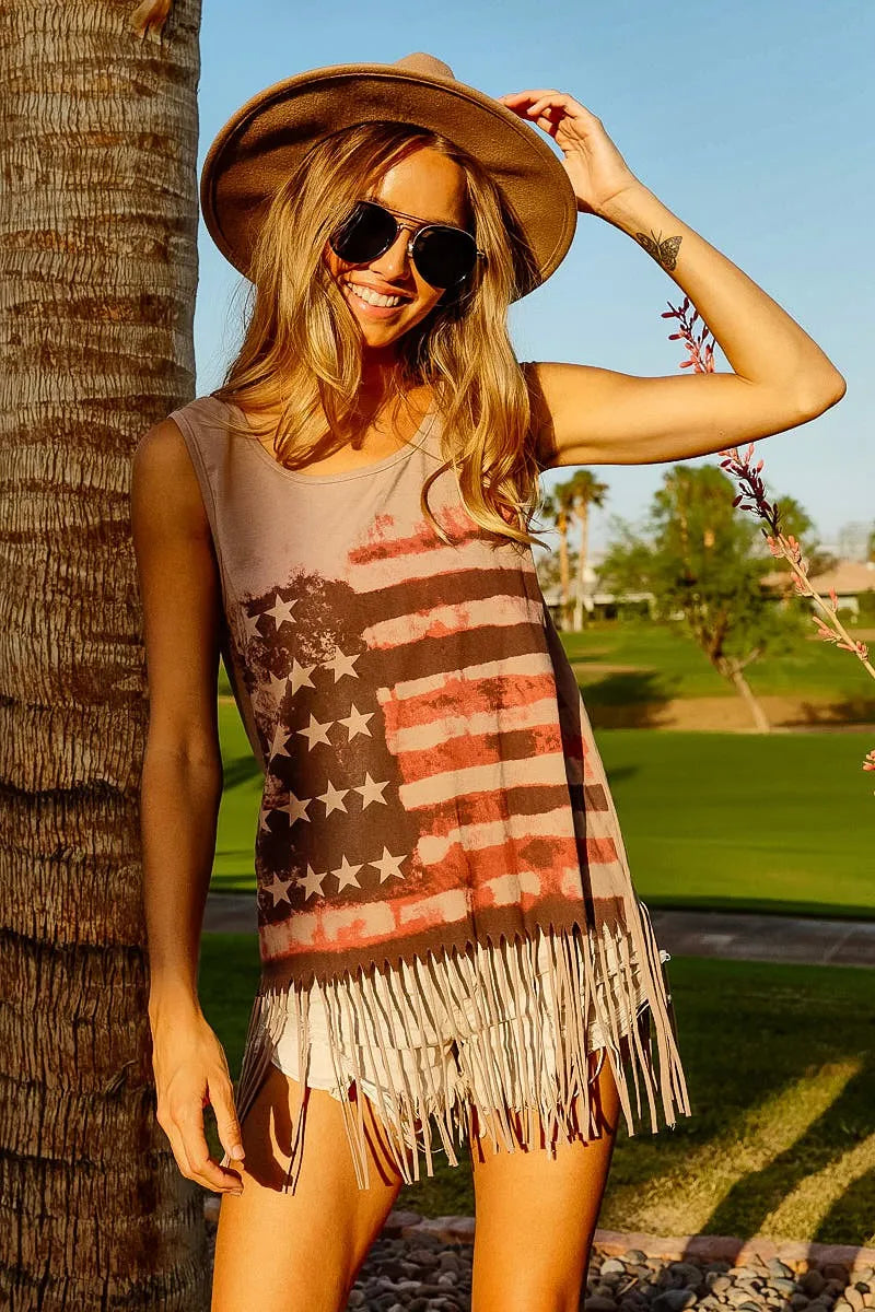 American Flag Print Knit Sleeveless Top