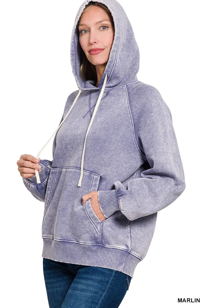 Acid Wash Fleece Hoodie with Kangaroo Pocket