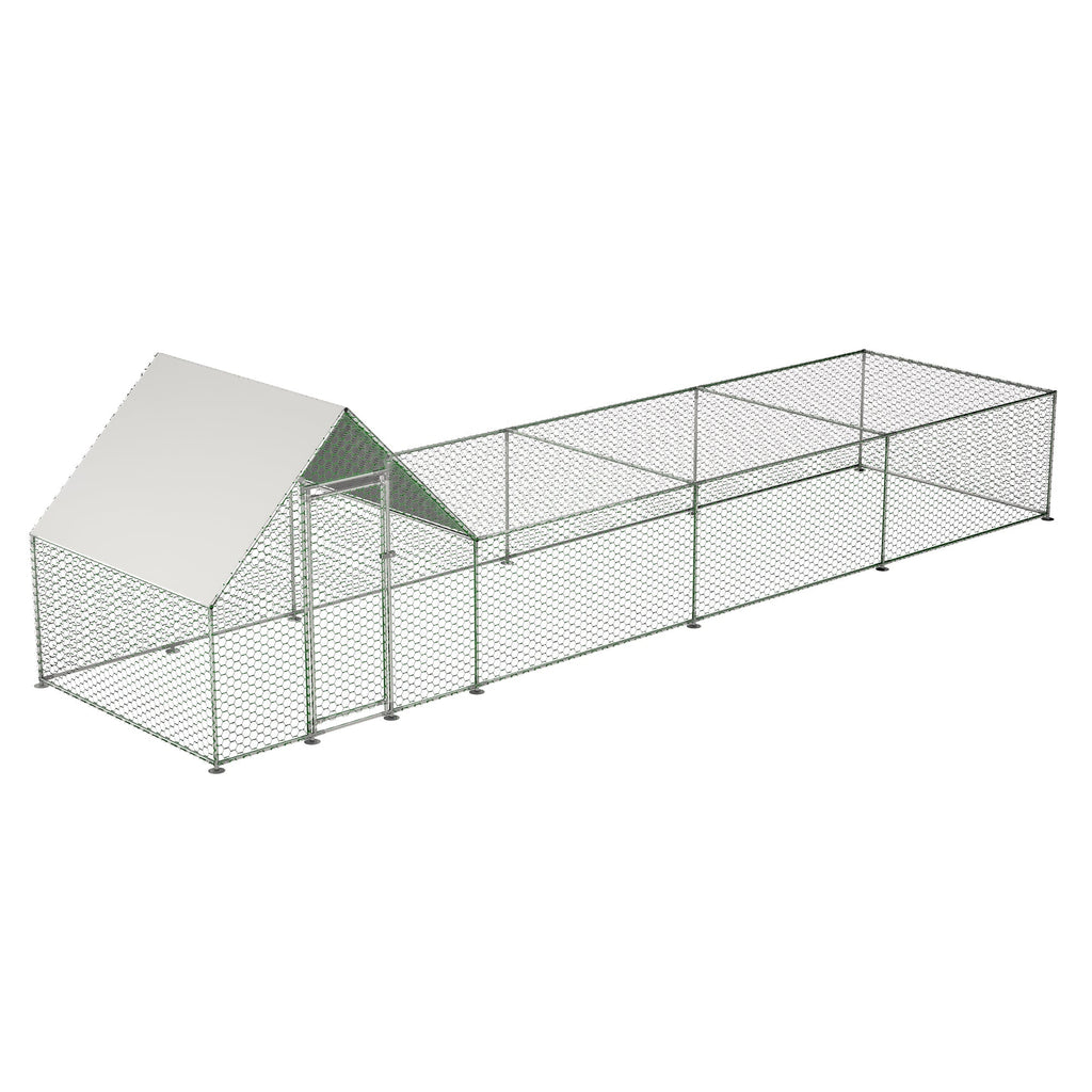 26'Lx6.7'Wx6.6' ft Large Metal Chicken Coop, Walk-in Chicken Run, Galvanized Wire Poultry Chicken Hen Pen Cage, Rabbits Duck Cages with Waterproof and Anti-Ultraviolet Cover for Outside