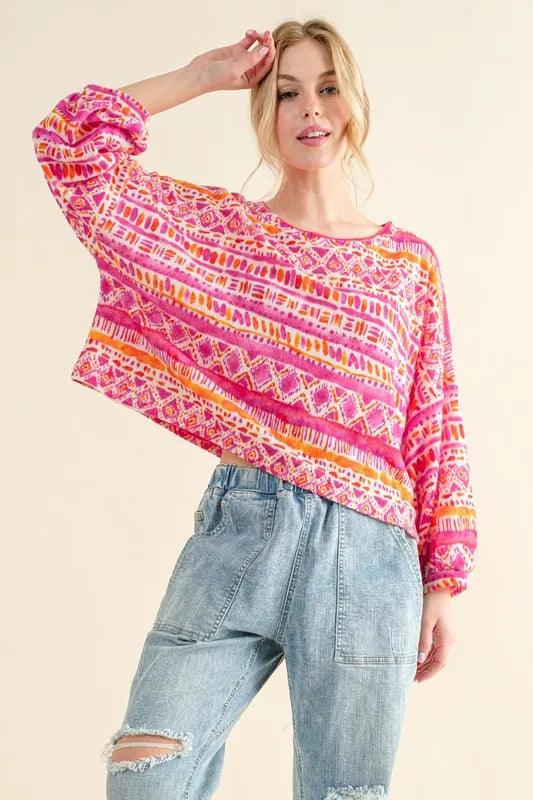 And The Why Cozy Textured Printed Casual Top