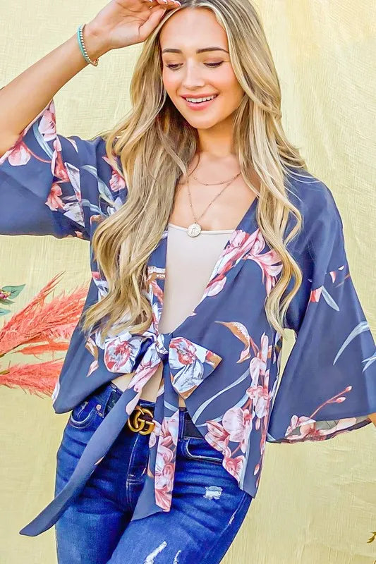 And The Why Front Tie Knot Floral Print Top