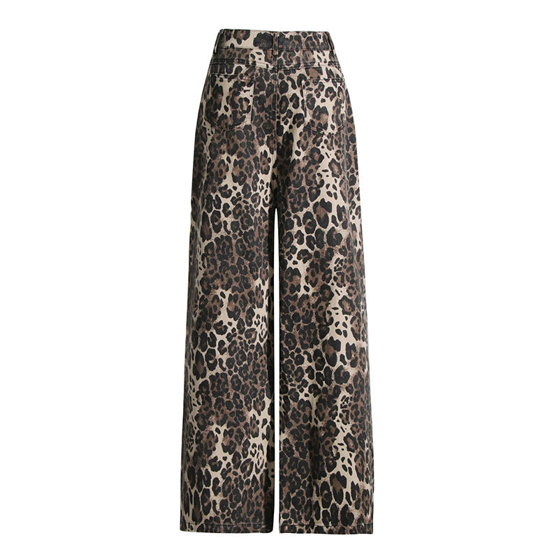 American Vintage Leopard Print Printed High Waist Slimming Straight Pants