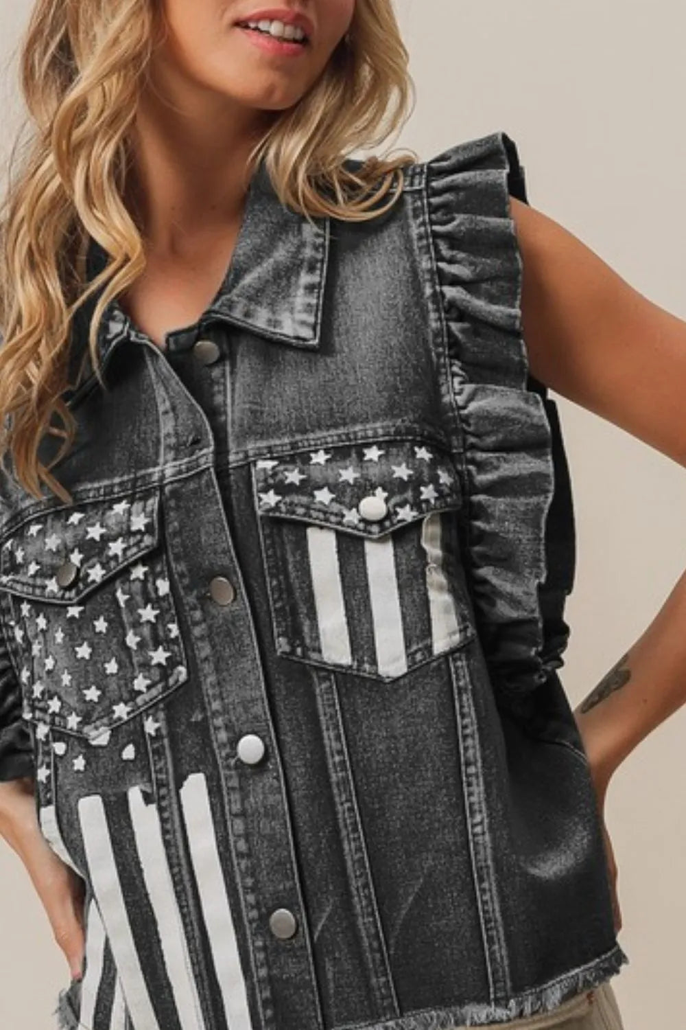 American Flag Washed Denim Jacket