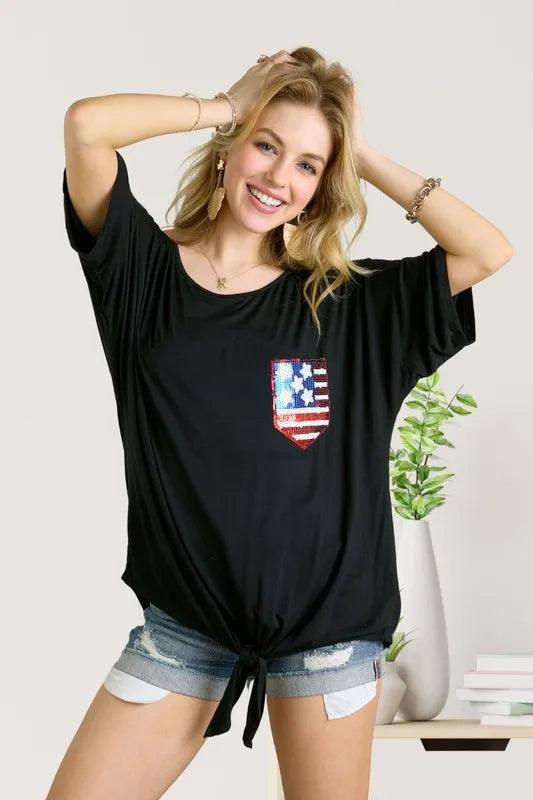 ADORA Sequin US Flag Pocketed Top