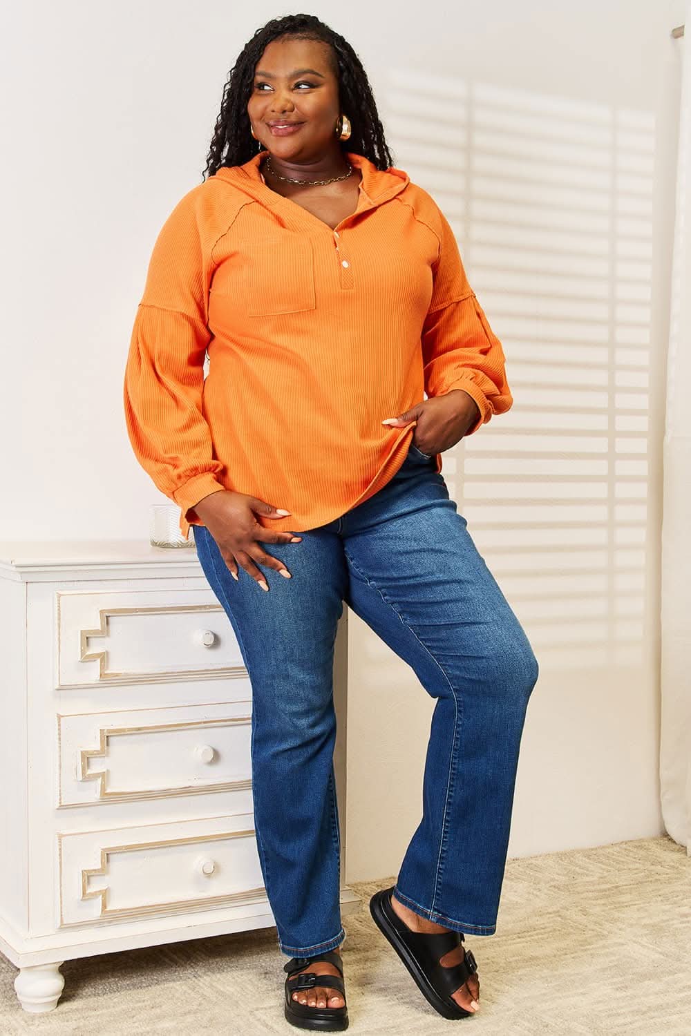 Basic Bae Chic Side Slit Hoodie by Trendsi Comfortable