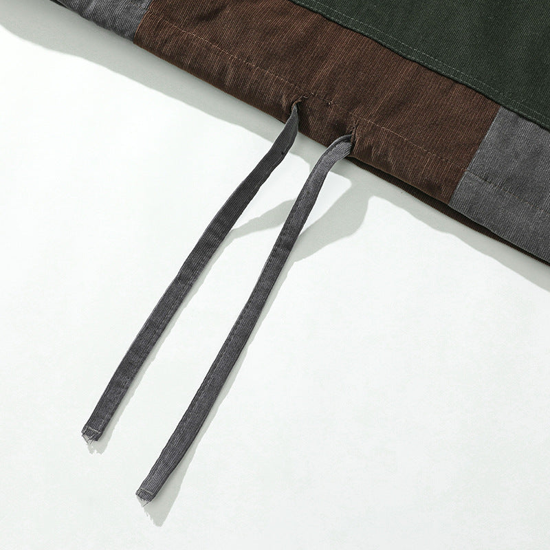 Autumn Mountain Outdoor Stitching Corduroy Color Block Hooded Jacket