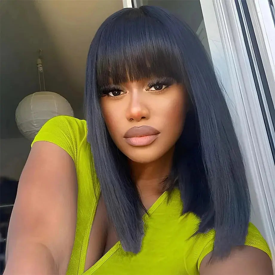 100% Human Hair | Remy Hair | HD Lace Middle Part | Straight | Bangs | Wear And Go | Glueless | Short Bob Wigs