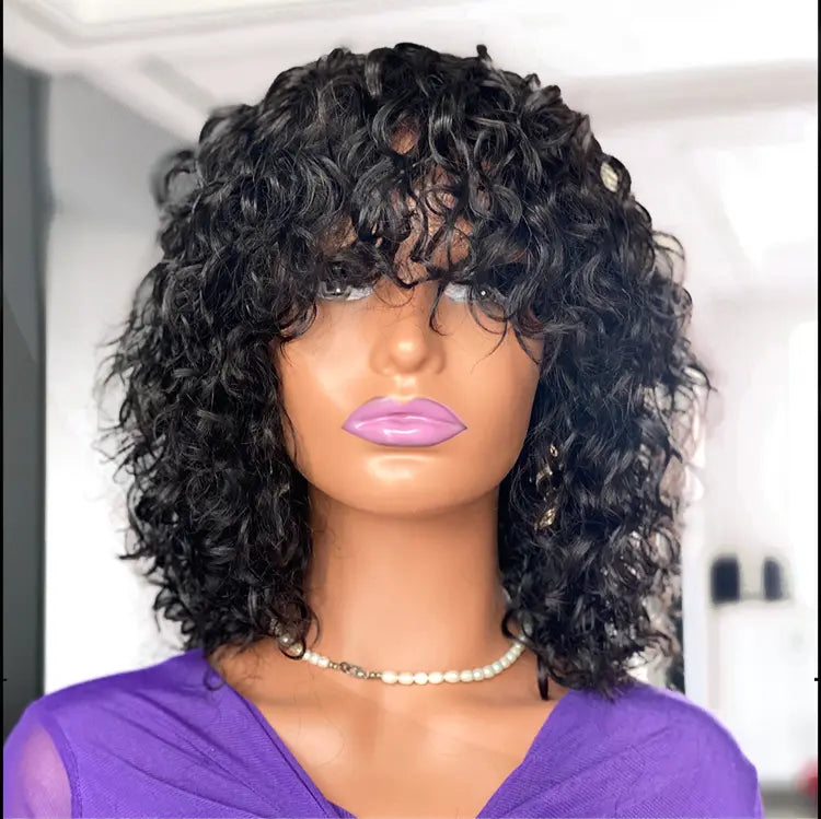 10A Water Wave Bob Wig with Bangs | Peruvian Human Hair | Breathable & Natural | Easy Wear