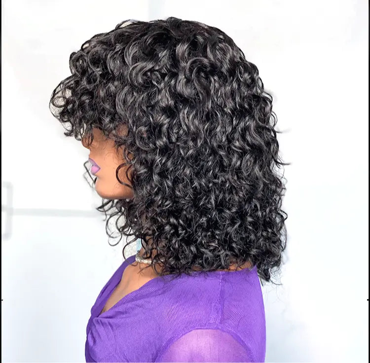 10A Water Wave Bob Wig with Bangs | Peruvian Human Hair | Breathable & Natural | Easy Wear