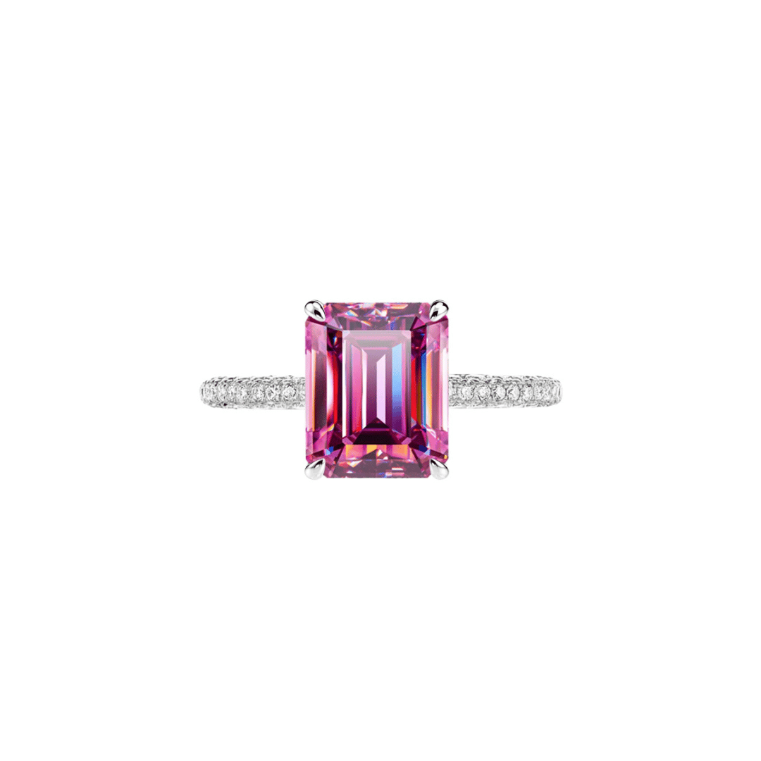 3.0ct Pink Moissanite Emerald Cut Hidden Halo Engagement Ring
