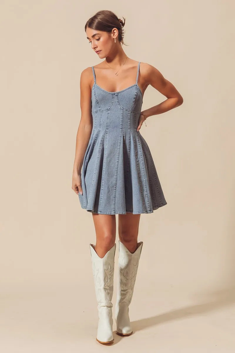 A Line Fit and Flare Denim Mini Dress