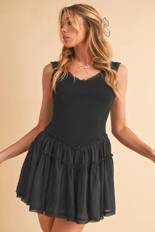 Aemi+Co Frill Sleeveless Drop Waist Mini Dress