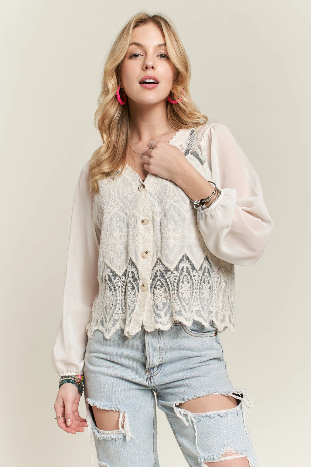 ADORA Button Down Embroidered Blouse