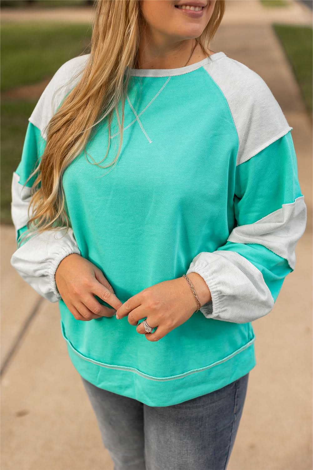 Aruba Blue Patchwork Plus Sweatshirt by Love Salve
