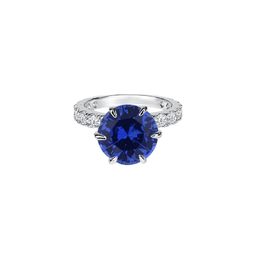 3.5ct Round Brilliant Cut Lab Blue Sapphire Double Hidden Halo Engagement Ring
