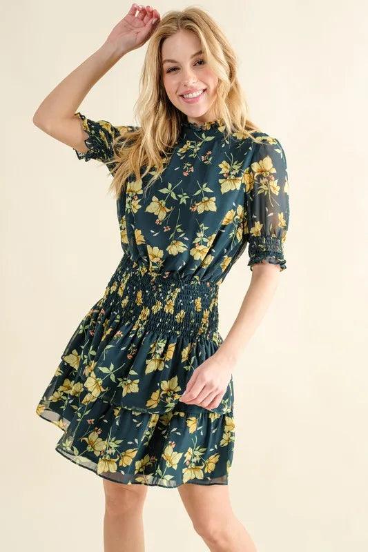 And The Why Floral Print Smocked Waist Mini Dress