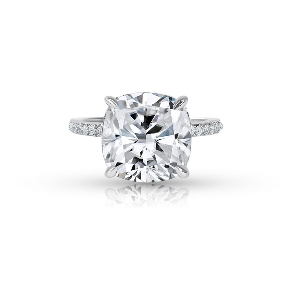 4.0ct Cushion Cut Moissanite Diamond Double Hidden Halo Engagement Ring