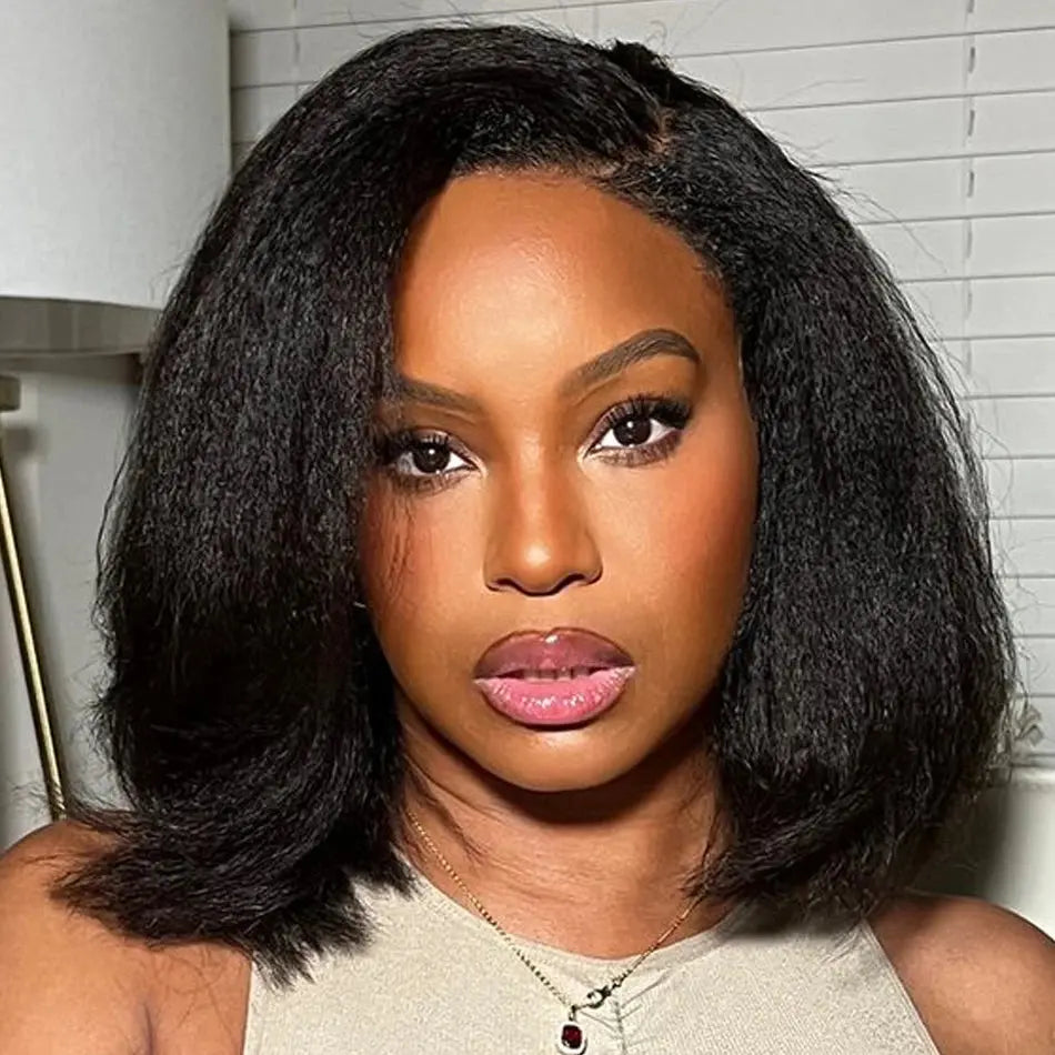 13x4 Glueless Kinky Straight Bob Wig | Ready-to-Wear | Brazilian Remy Hair | 100% Human Hair