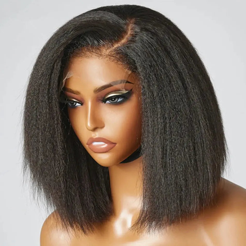 13x4 Glueless Kinky Straight Bob Wig | Ready-to-Wear | Brazilian Remy Hair | 100% Human Hair