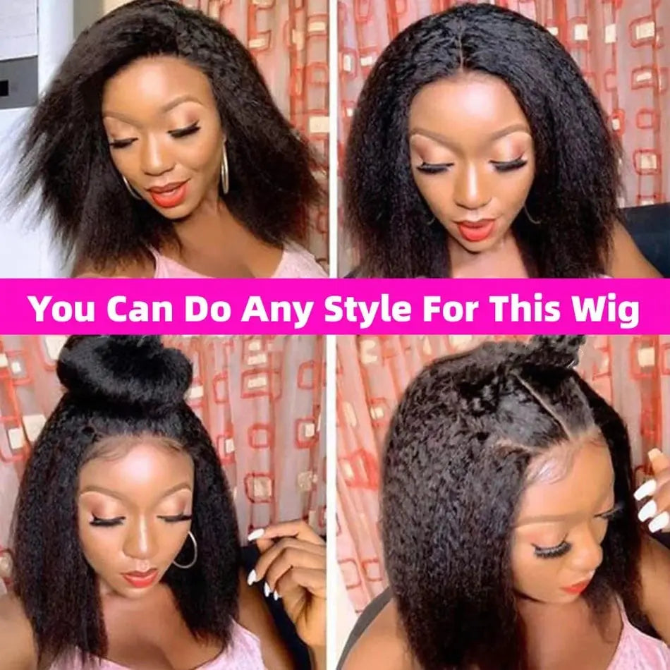 13x4 Glueless Kinky Straight Bob Wig | Ready-to-Wear | Brazilian Remy Hair | 100% Human Hair