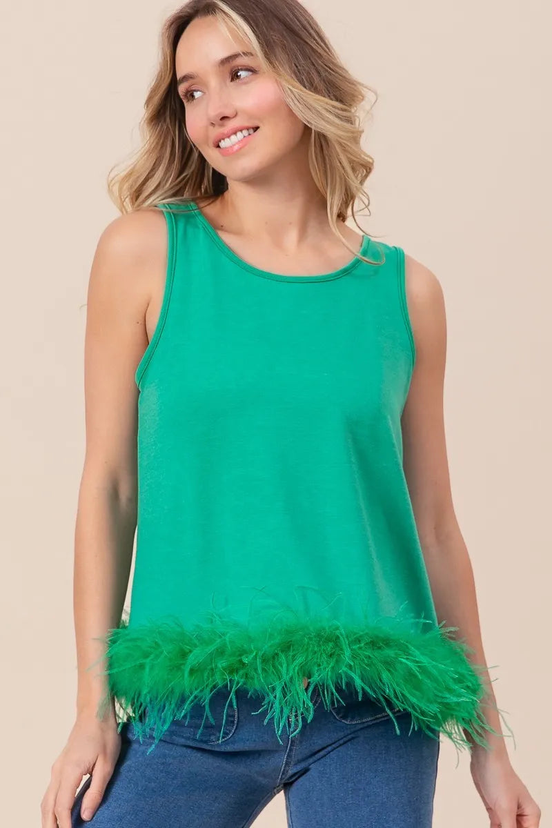 BiBi French Terry Faux Feather Bottom Back Tied Top