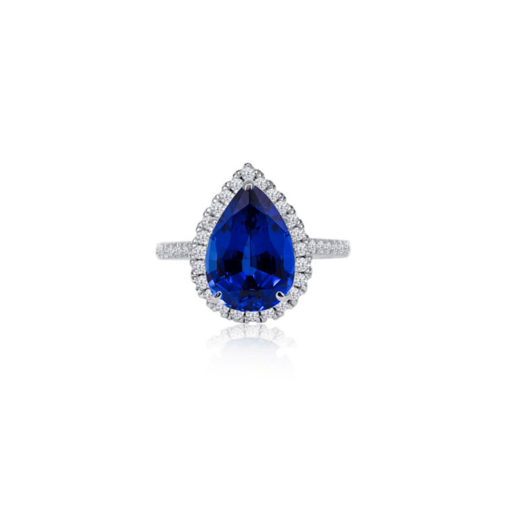 2.0ct Pear Cut Lab Blue Sapphire Halo Engagement Ring