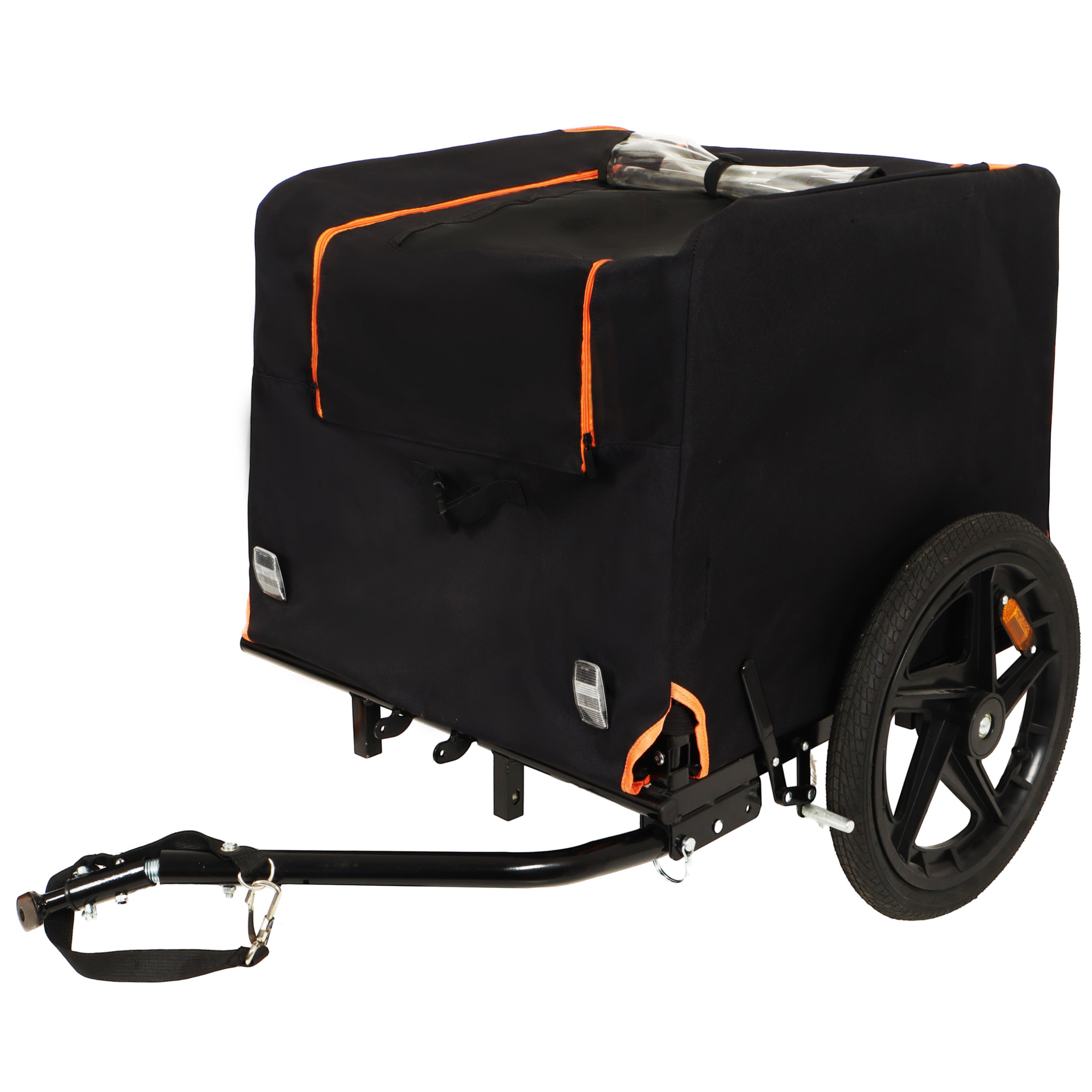 2-in-1 Bike & Pull-Behind Pet Trailer â€?Convertible Dog/Cat Carrier with Detachable Bike Hitch & Built-in Towing Handle â€?All-Terrain Wheels for Cycling and Hand-Pulled Transport, Orange and Black