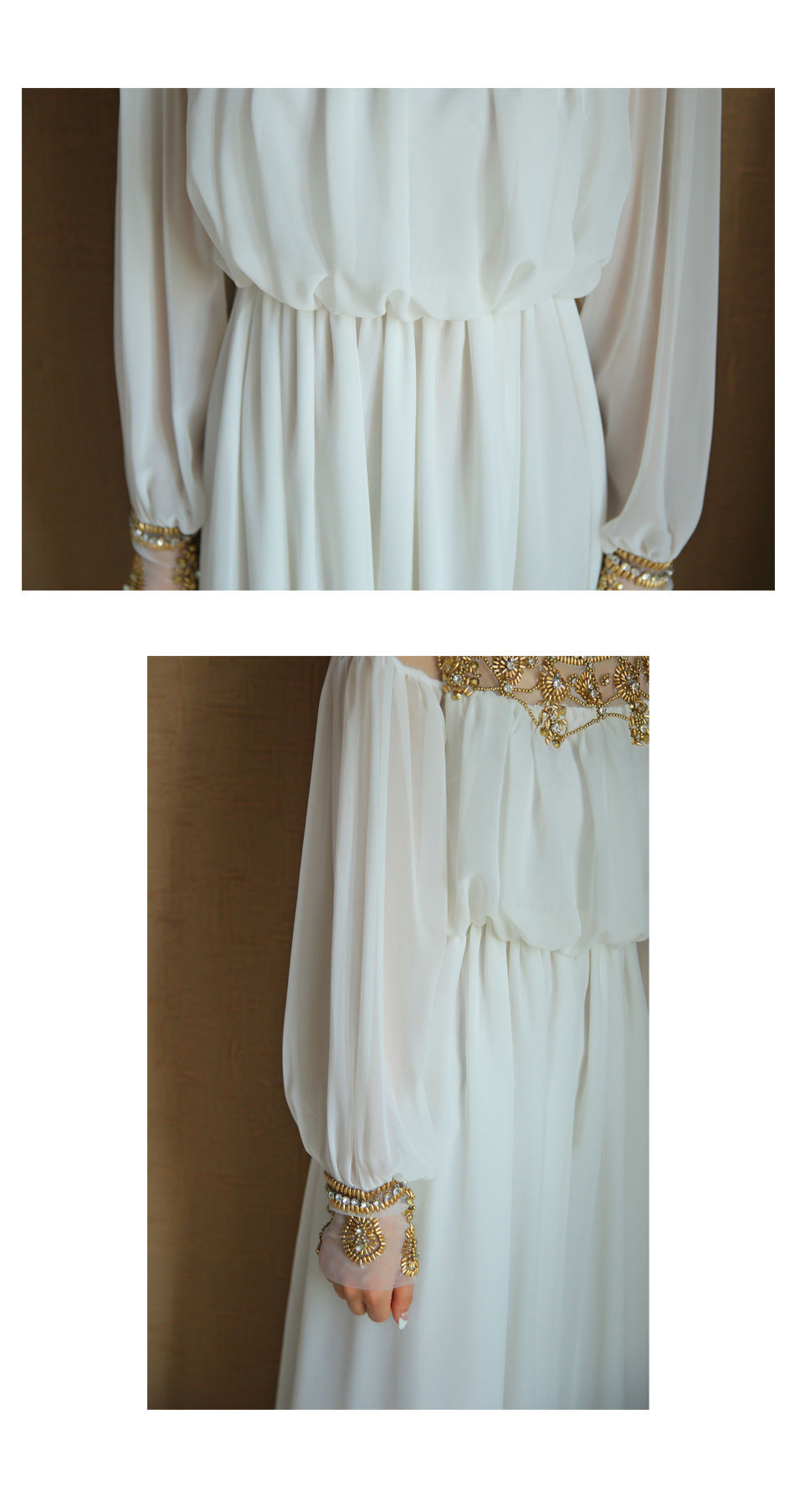 Beaded Chiffon Dress Bohemian Long Dress Bridesmaid Dress