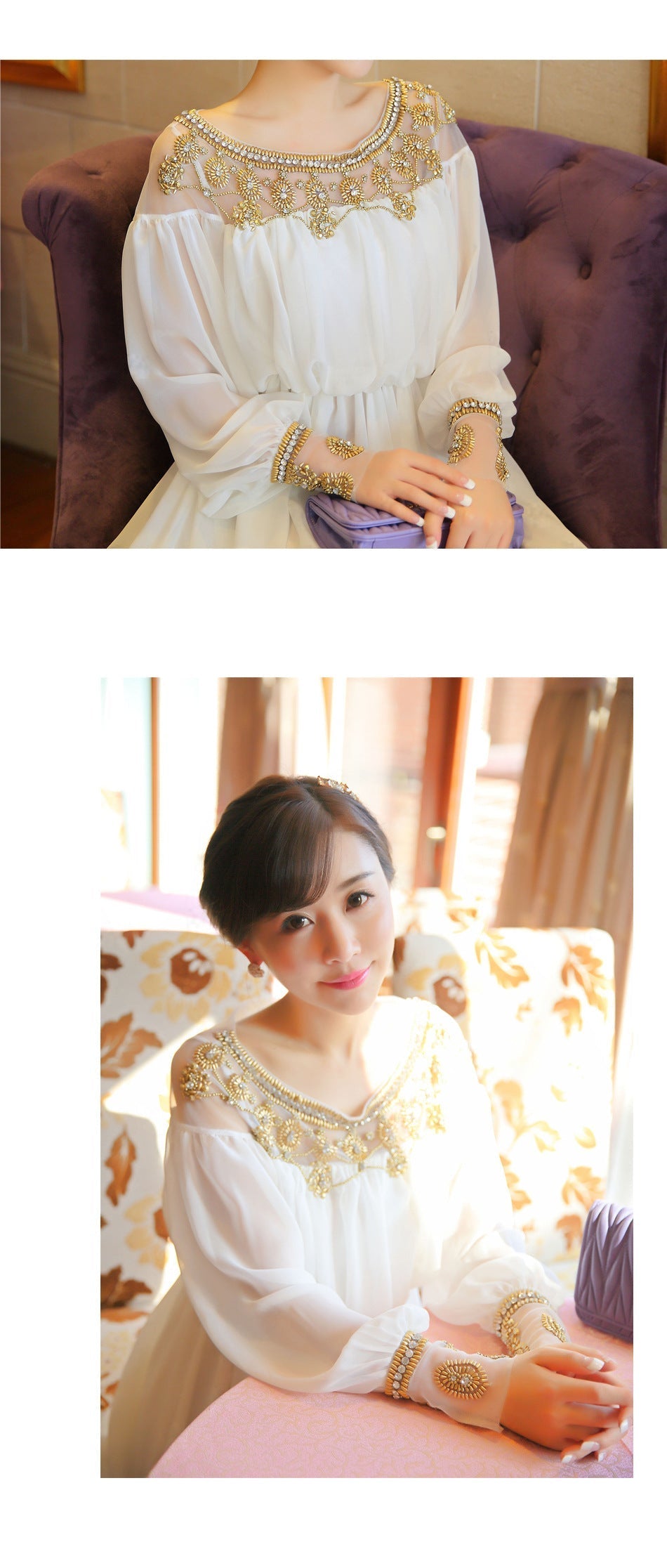 Beaded Chiffon Dress Bohemian Long Dress Bridesmaid Dress