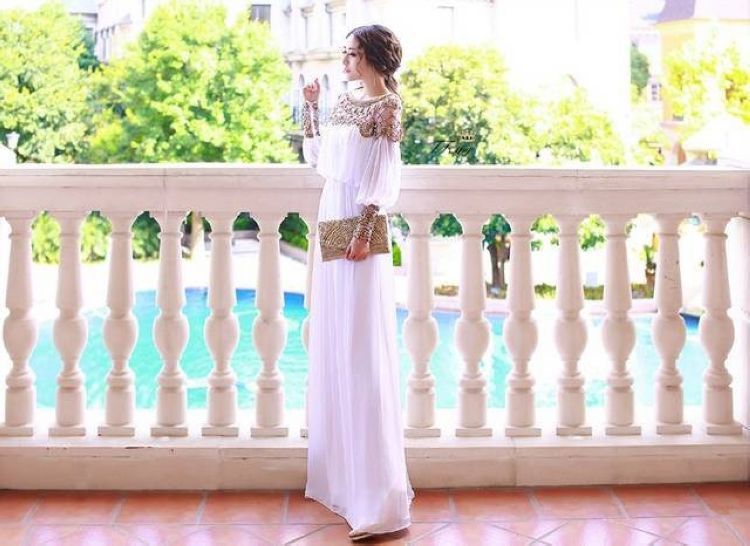 Beaded Chiffon Dress Bohemian Long Dress Bridesmaid Dress