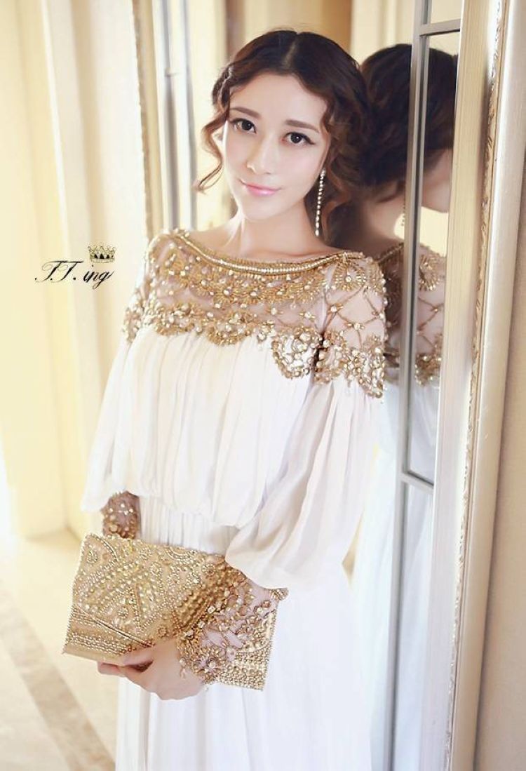 Beaded Chiffon Dress Bohemian Long Dress Bridesmaid Dress