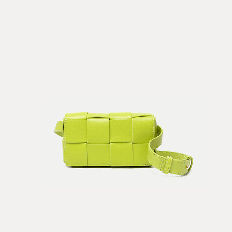 Avocado Green Lattice Woven Chest Bag Diagonal